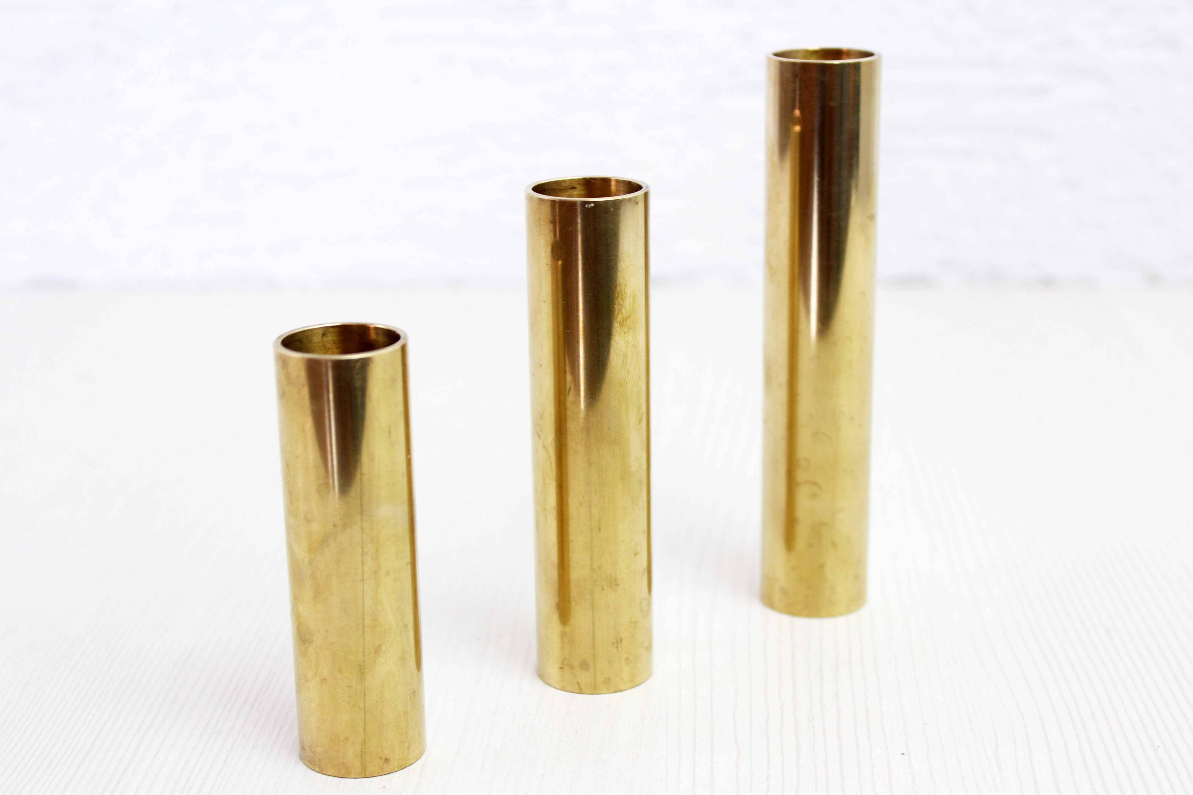Set of 3 solid brass candle holders