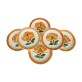 Set 6 plates Gien orange flower 1970 hand-painted decoration