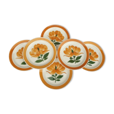 Set 6 assiettes Gien fleur orange 1970 décor peint à la main