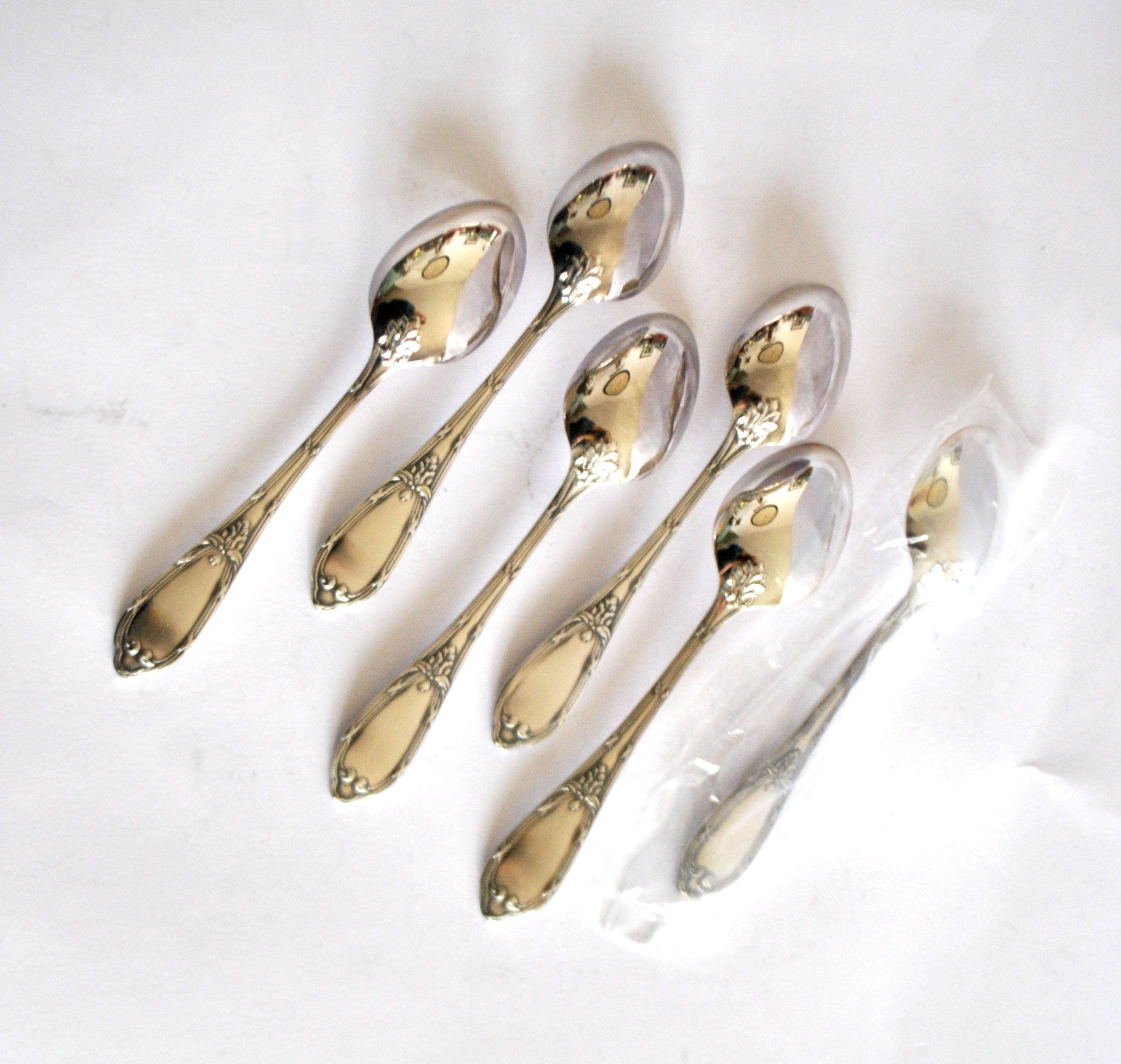 Deetjen set of 6 silver-plated dessert teaspoons with crossed ribbons, 14.5 cm
