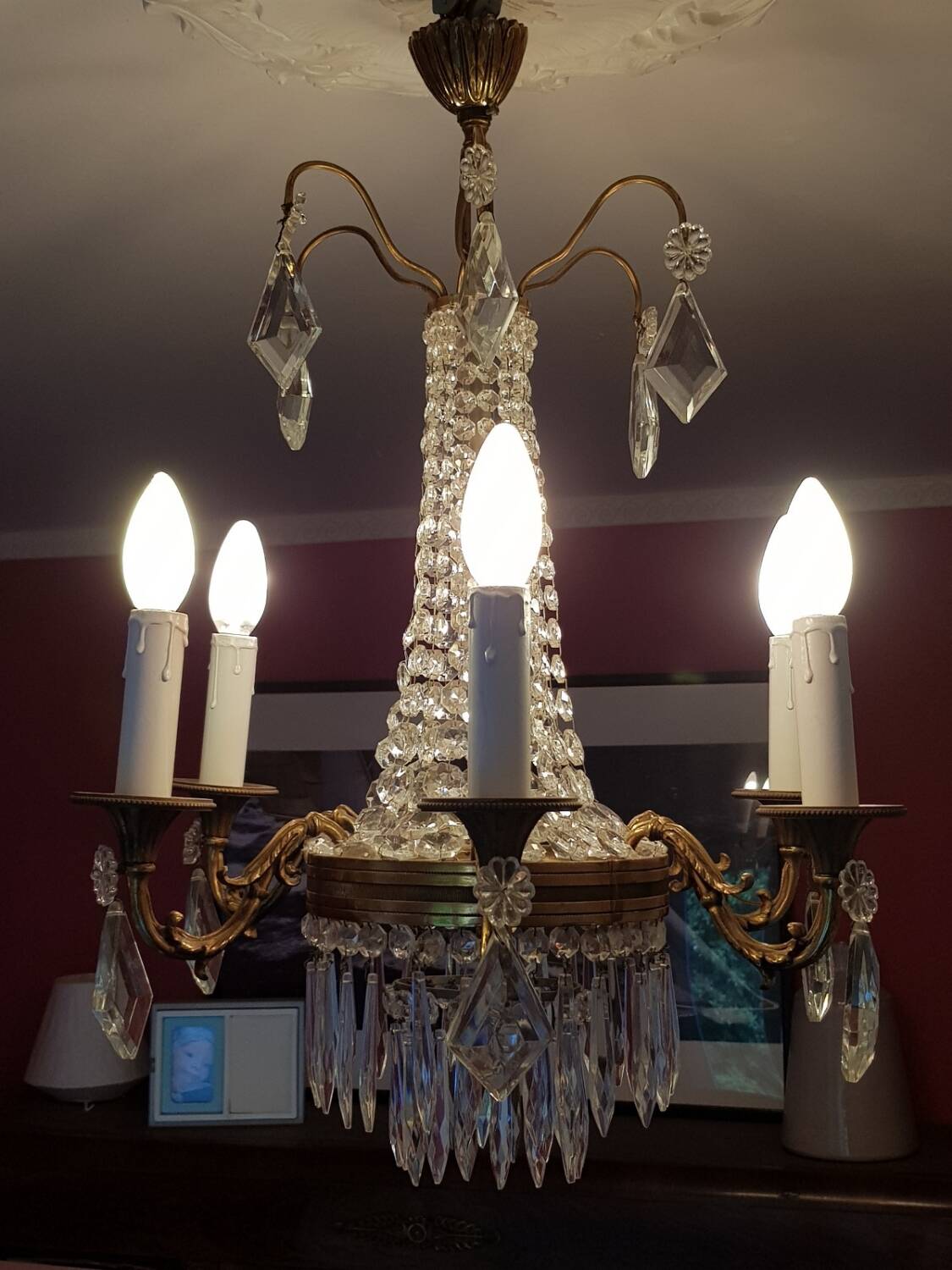 6-light hot air balloon chandelier with crystal pendants, late 19th century