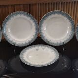 5 assiettes plates en faïence de Longwy modèle "Suzanne" Terre de Fer