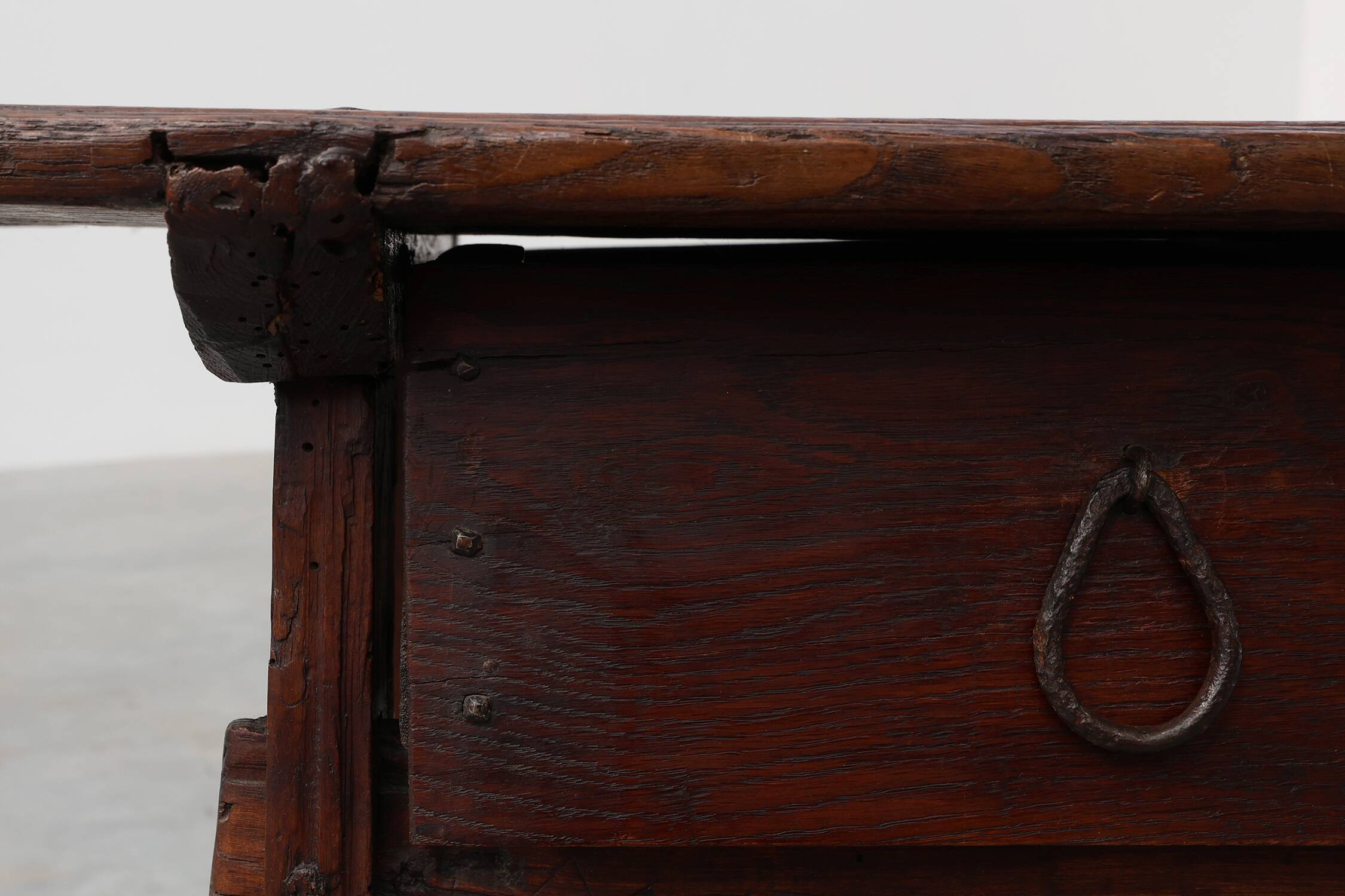 17th Century Spanish Oak Side Table with Drawer in Wabi Sabi Style