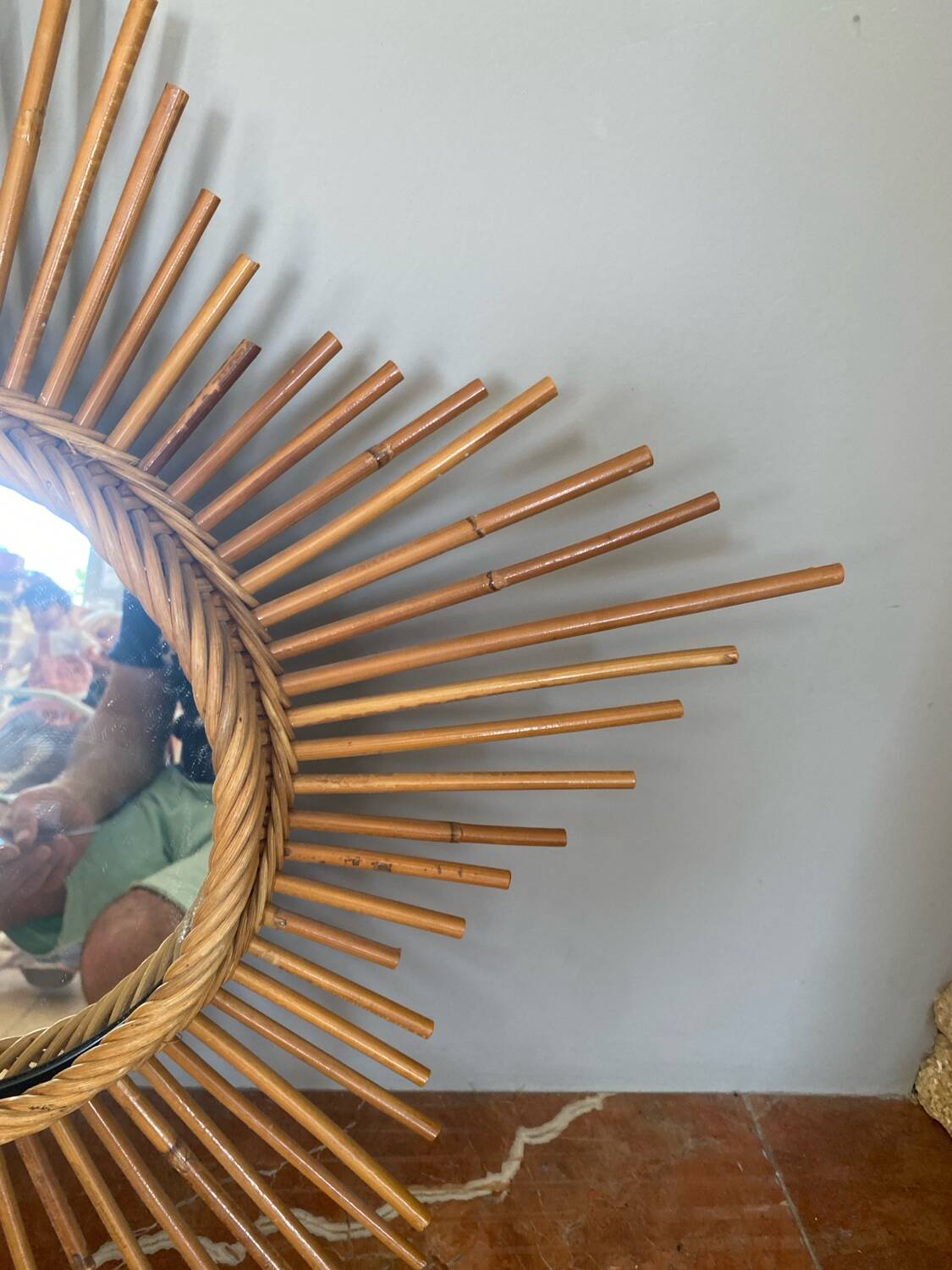 Very beautiful vintage rattan sun mirror