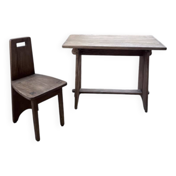 Ensemble chaise bureau brutaliste 1950