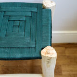 Moroccan stool bohemian wood and nylon emerald green