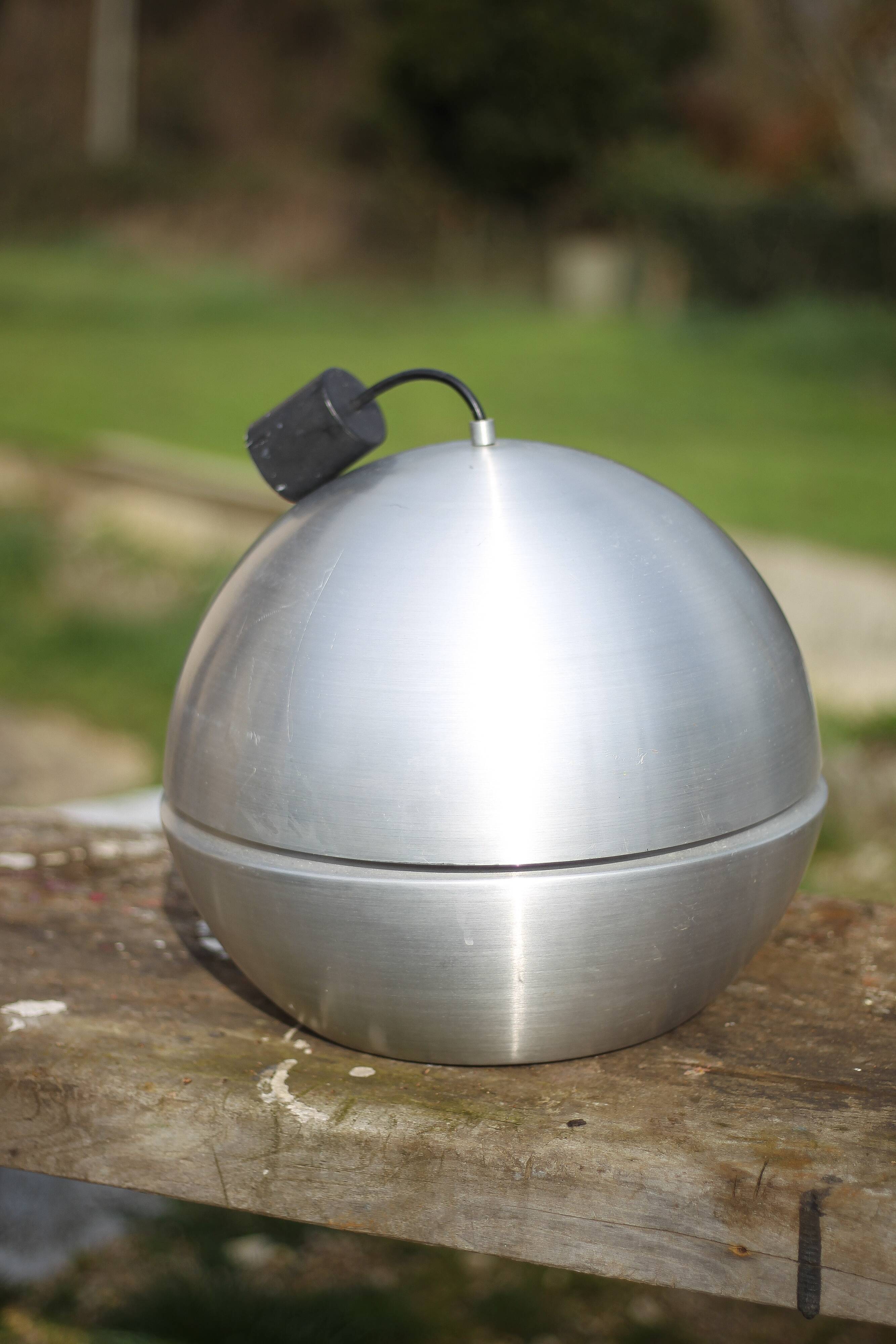 Space age aluminum pendant light, vintage ceiling lamp, ball lamp