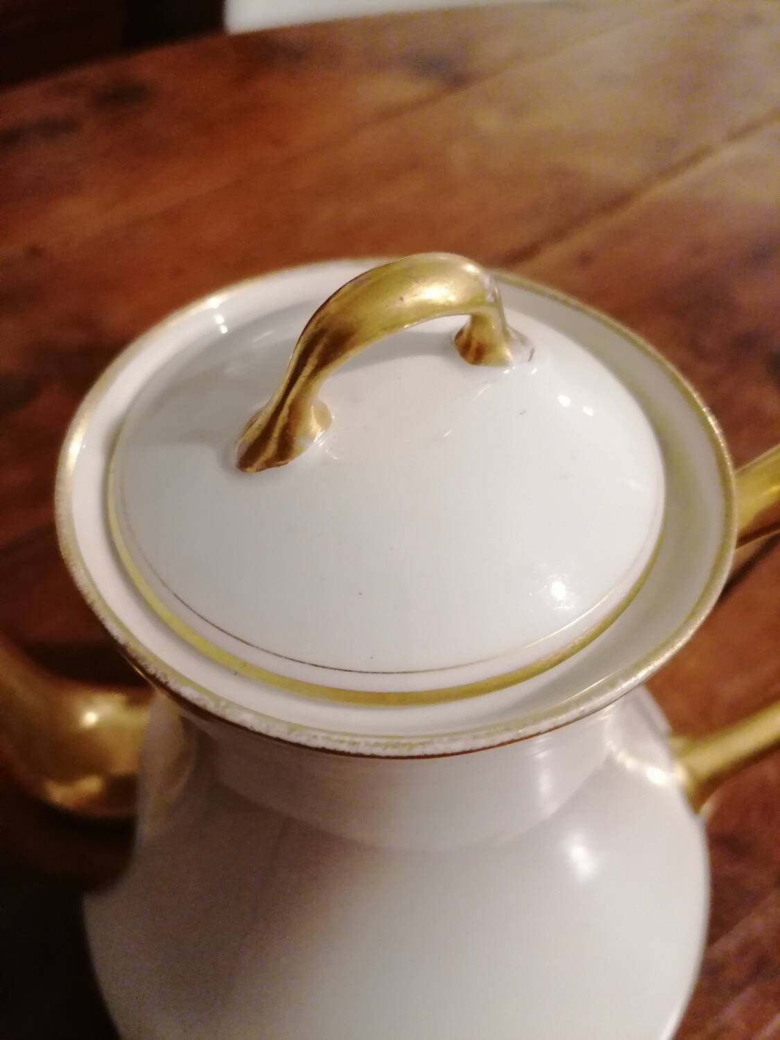 Old white and gold Limoges porcelain coffee maker