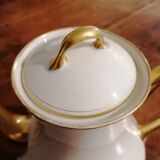 Cafetière ancienne porcelaine de Limoges blanche et dorée
