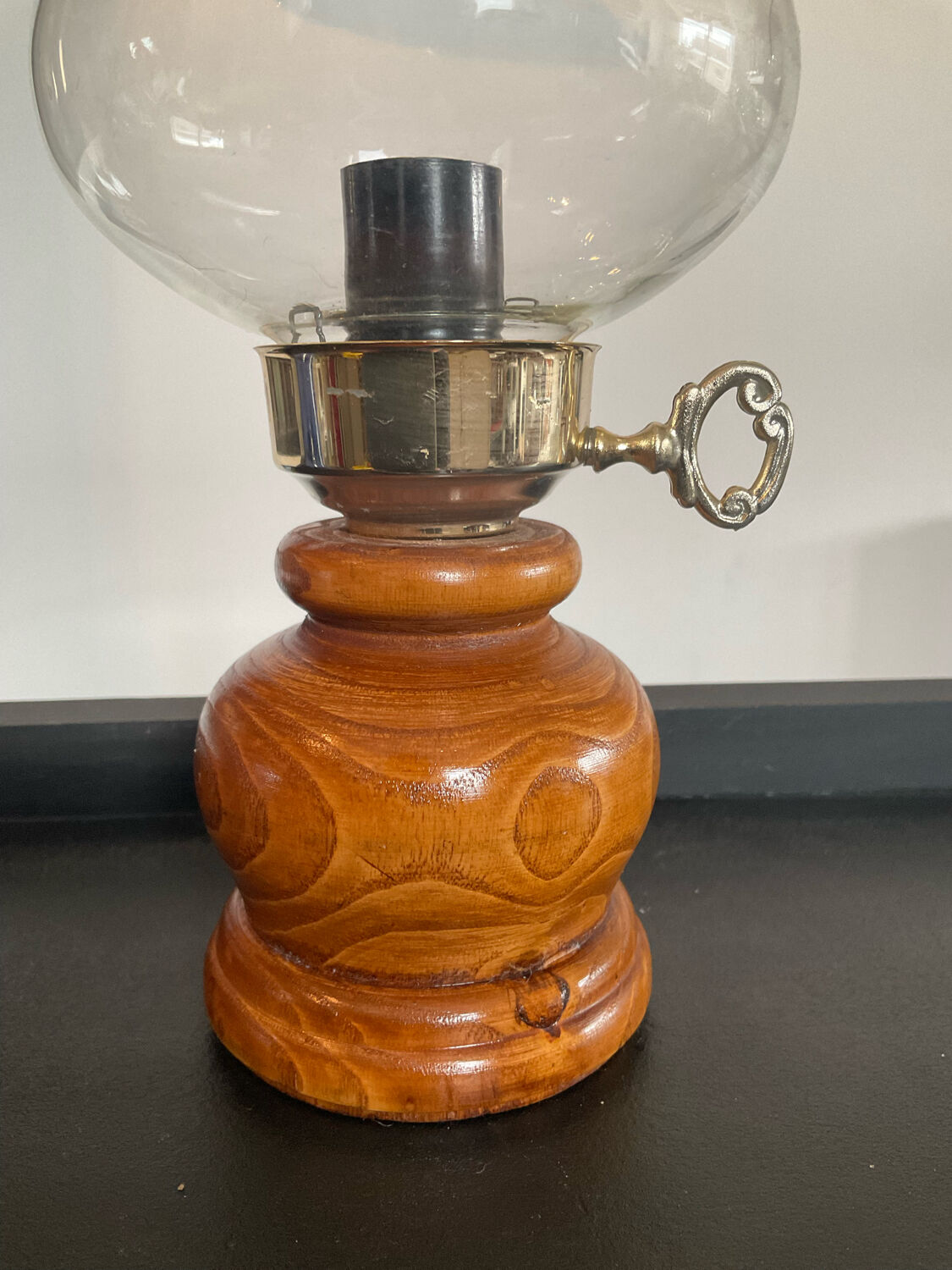 Vintage lamp 50s in wood and glass