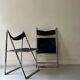 Set of 2 folding chairs in leather and chrome model Elios by Fontini & Geraci, Italy 1970