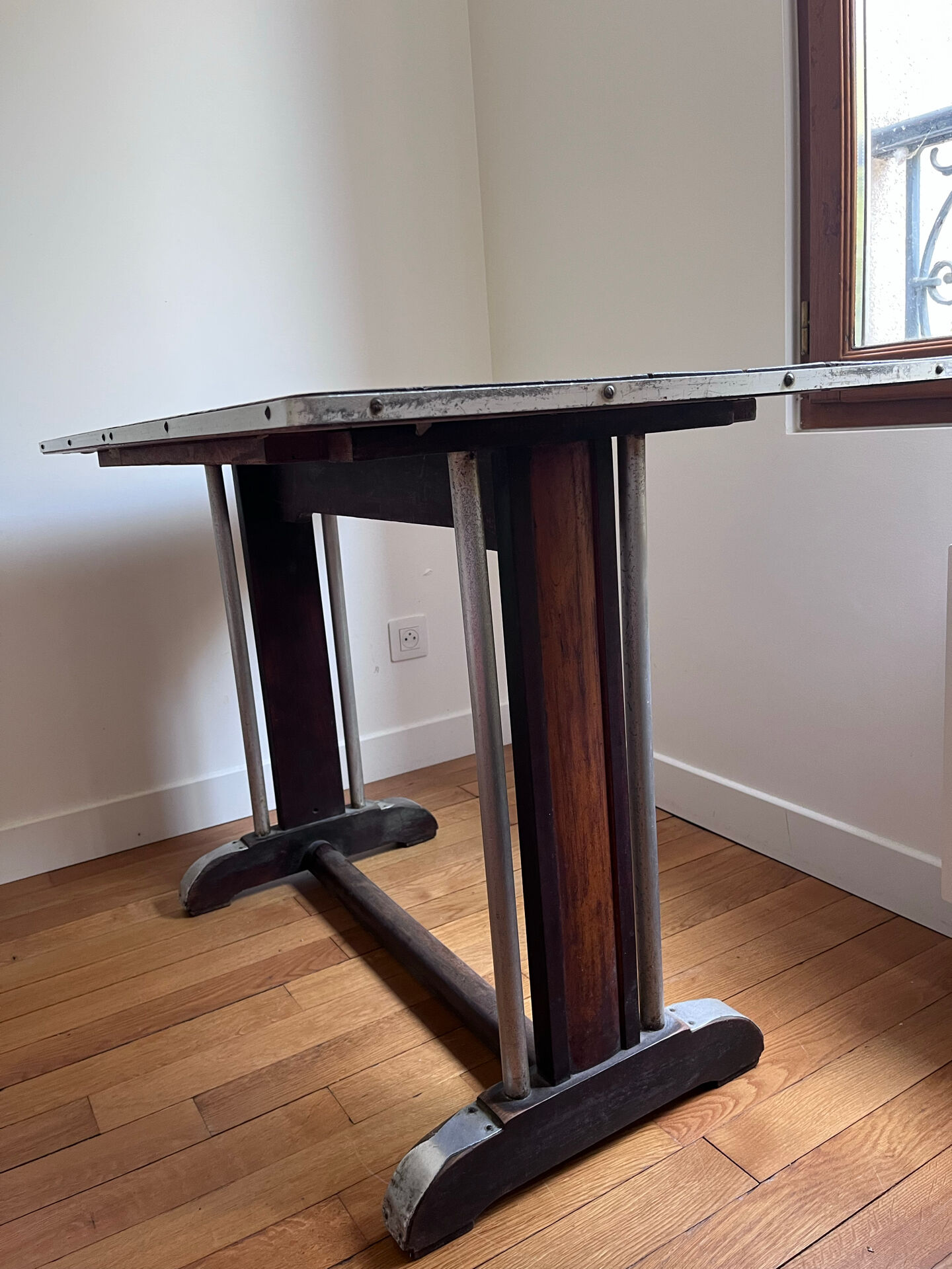 Vintage wooden and metal table – bistro/workshop style