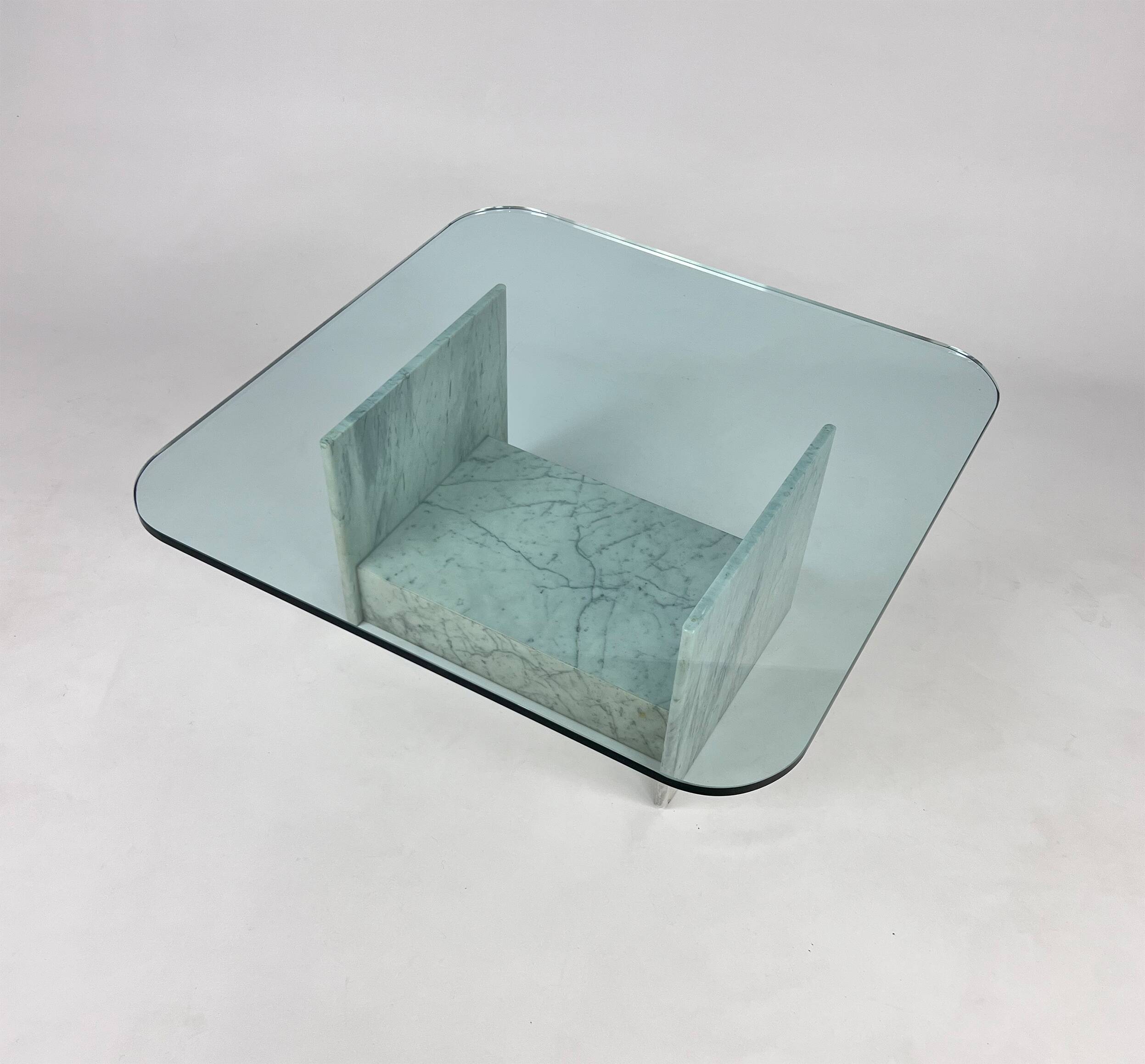 Vintage italian marble and glass coffee table, 1970s