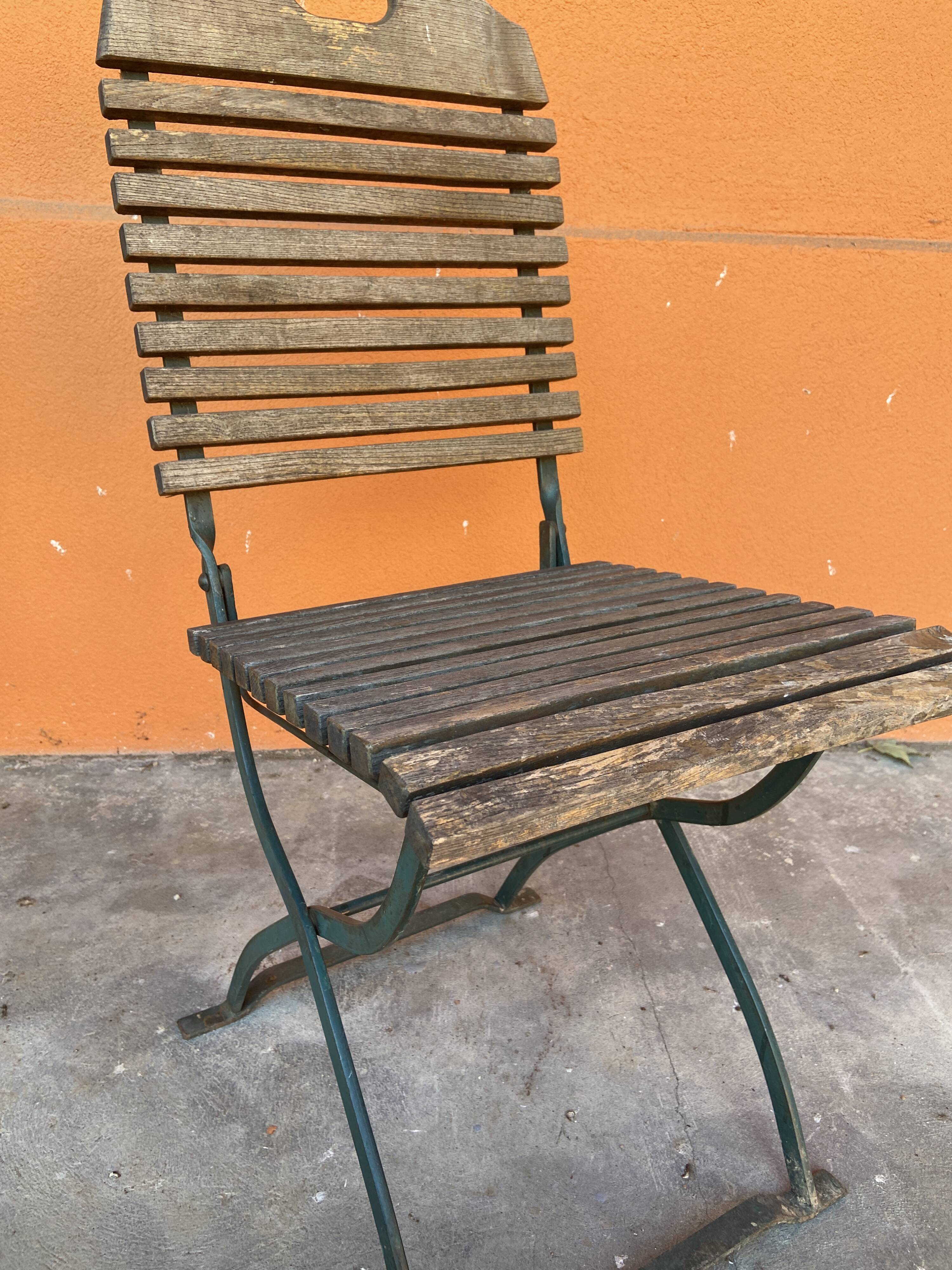 4 folding chairs vintage terrace bistro 60s in metal & wood