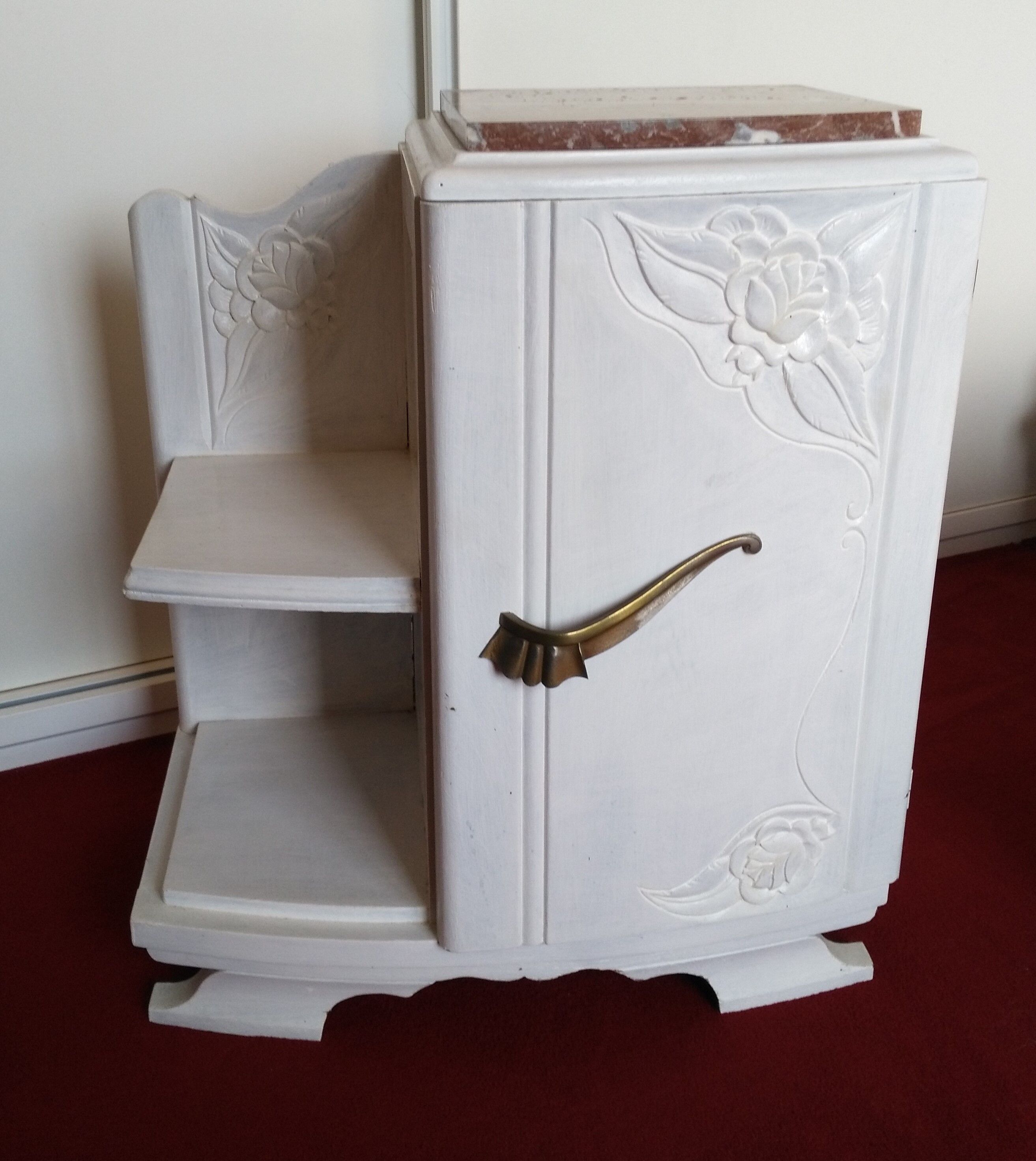 Art Deco bedside table top red marble