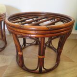 pretty pair of 2 bamboo and rattan stools with cushions - 80s - Vintage - set of 2