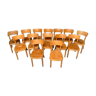 Series of 14 light wooden bistro chairs