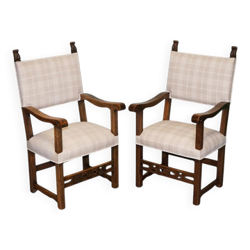Victorian Armchairs with Carved Wood Details, Set of 2