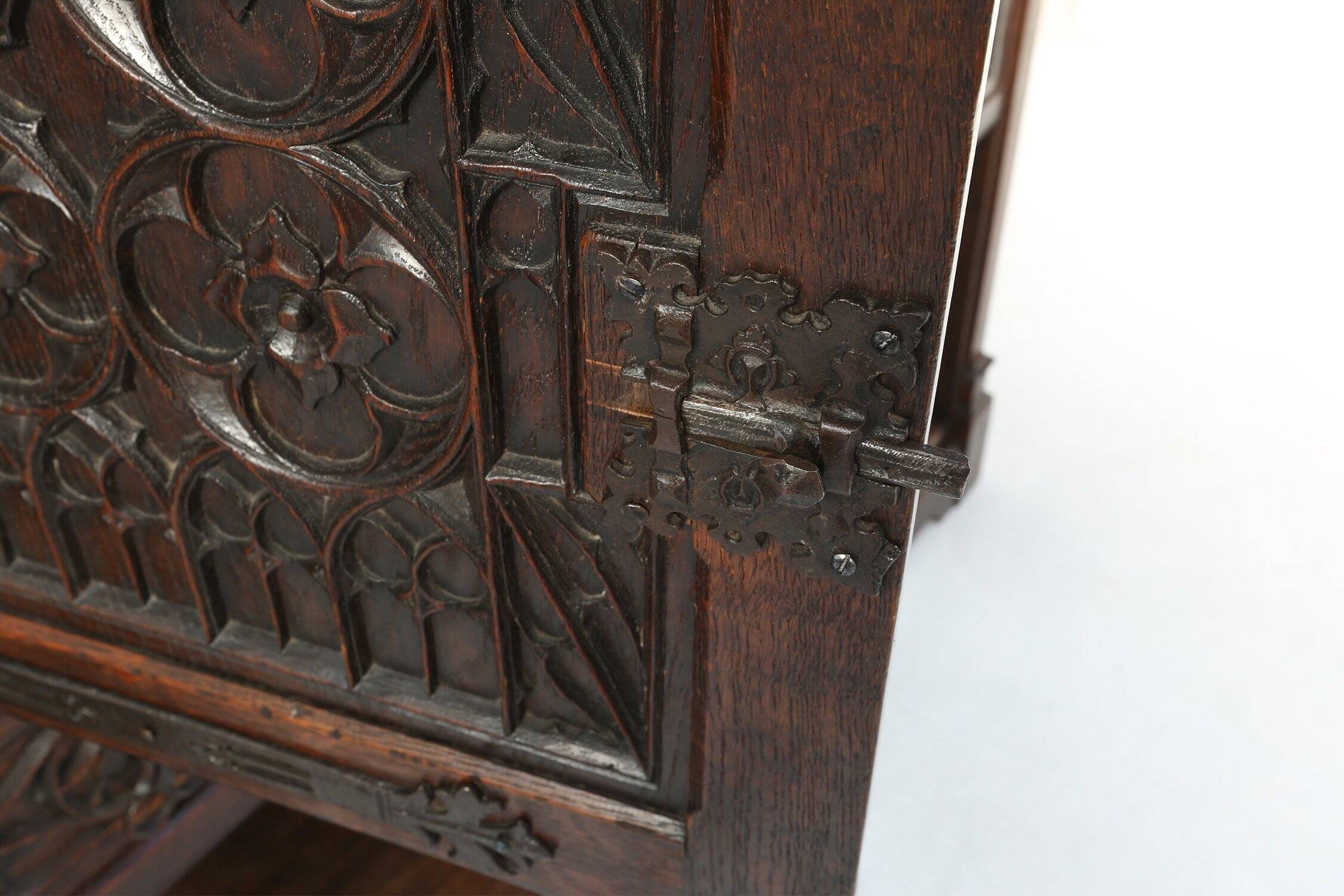 Neo-Gothic Cabinet in Oak with Rich Decorations and Hidden Storage, France