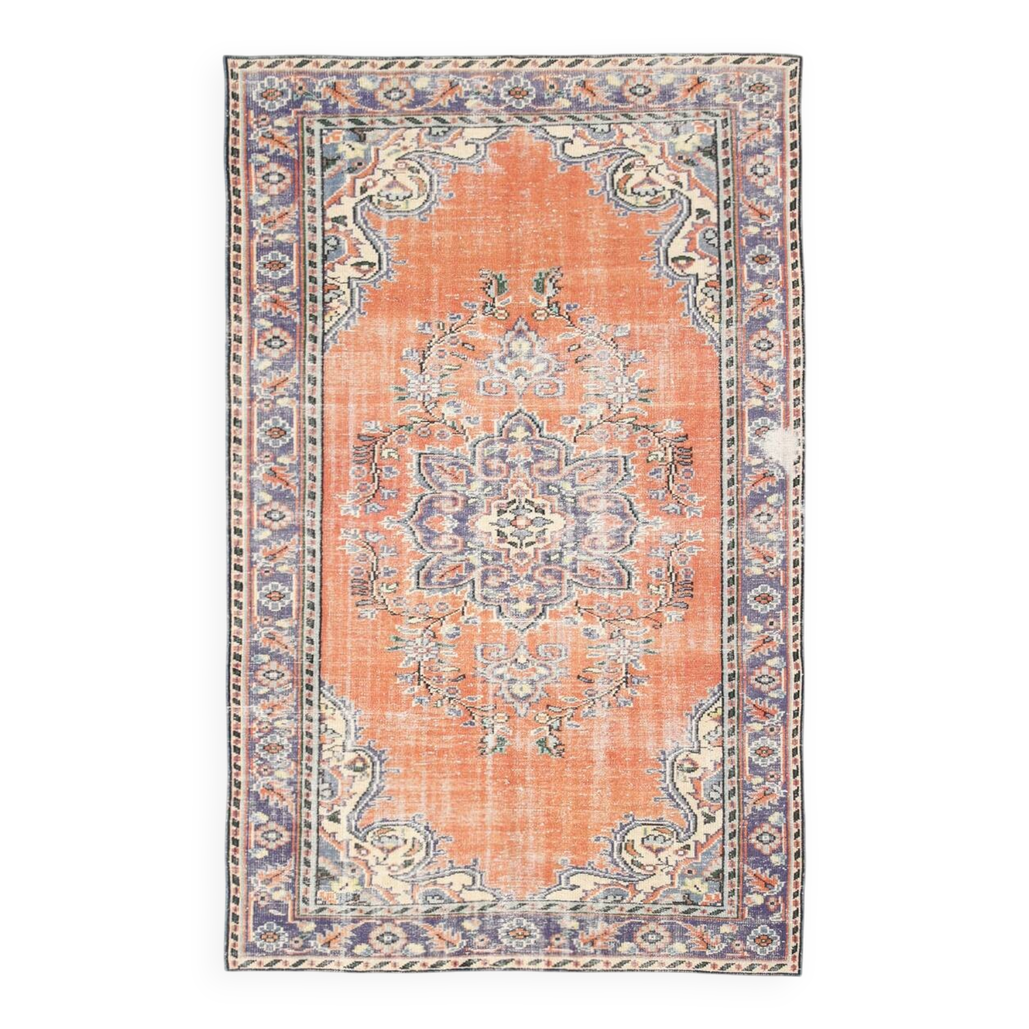 6x9 Orange & Blue Turkish Vintage Rug, 174x279Cm