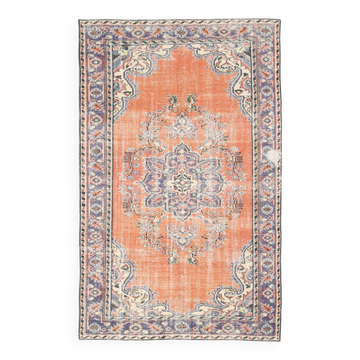 6x9 Orange & Blue Turkish Vintage Rug, 174x279Cm