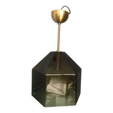 Carl Fagerlund pour Orrefors, lampe à pendentif en verre fumé, années 1960.