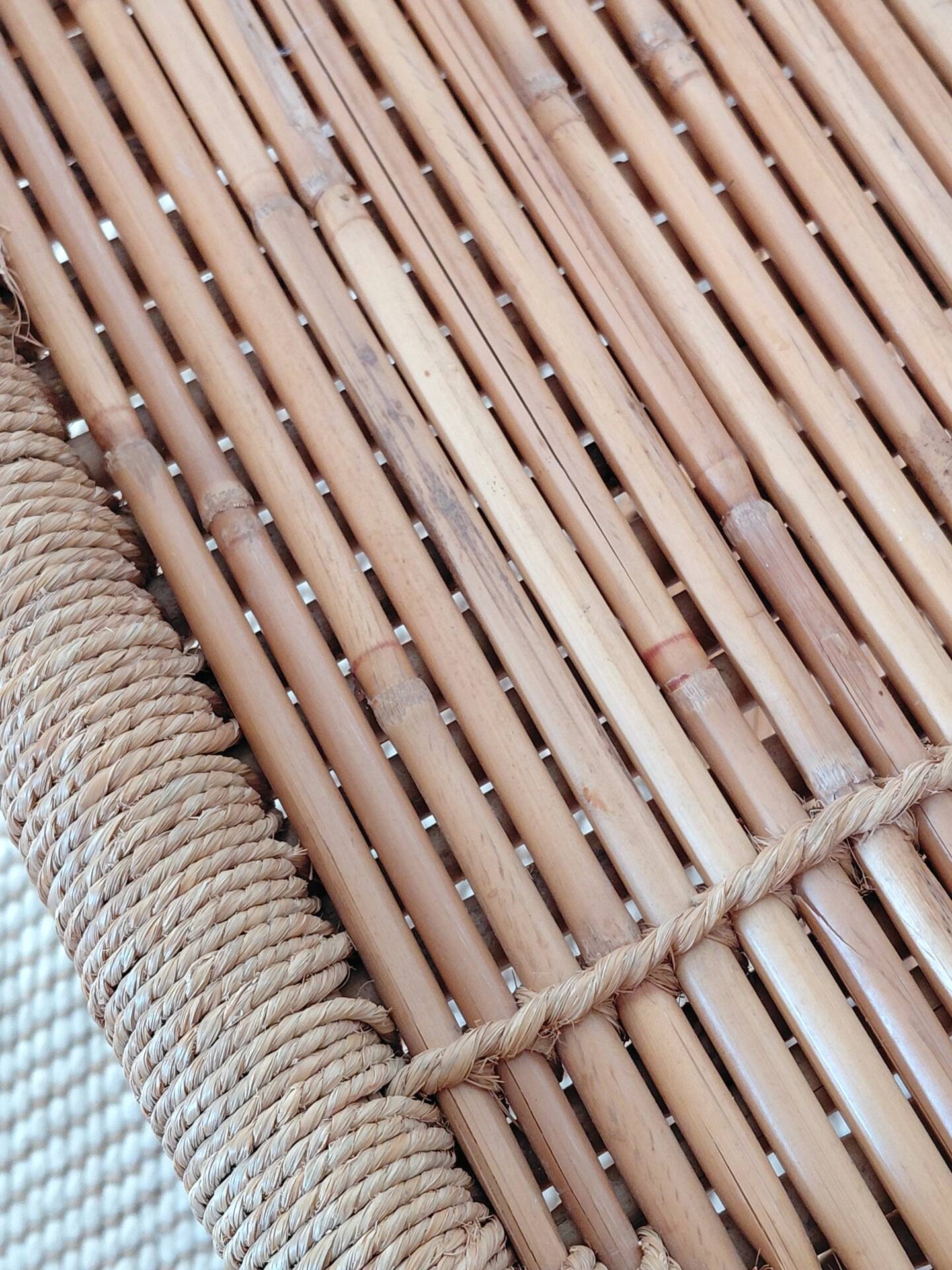 Vintage coffee table with braided cord in Audoux Minet bamboo style/1970s