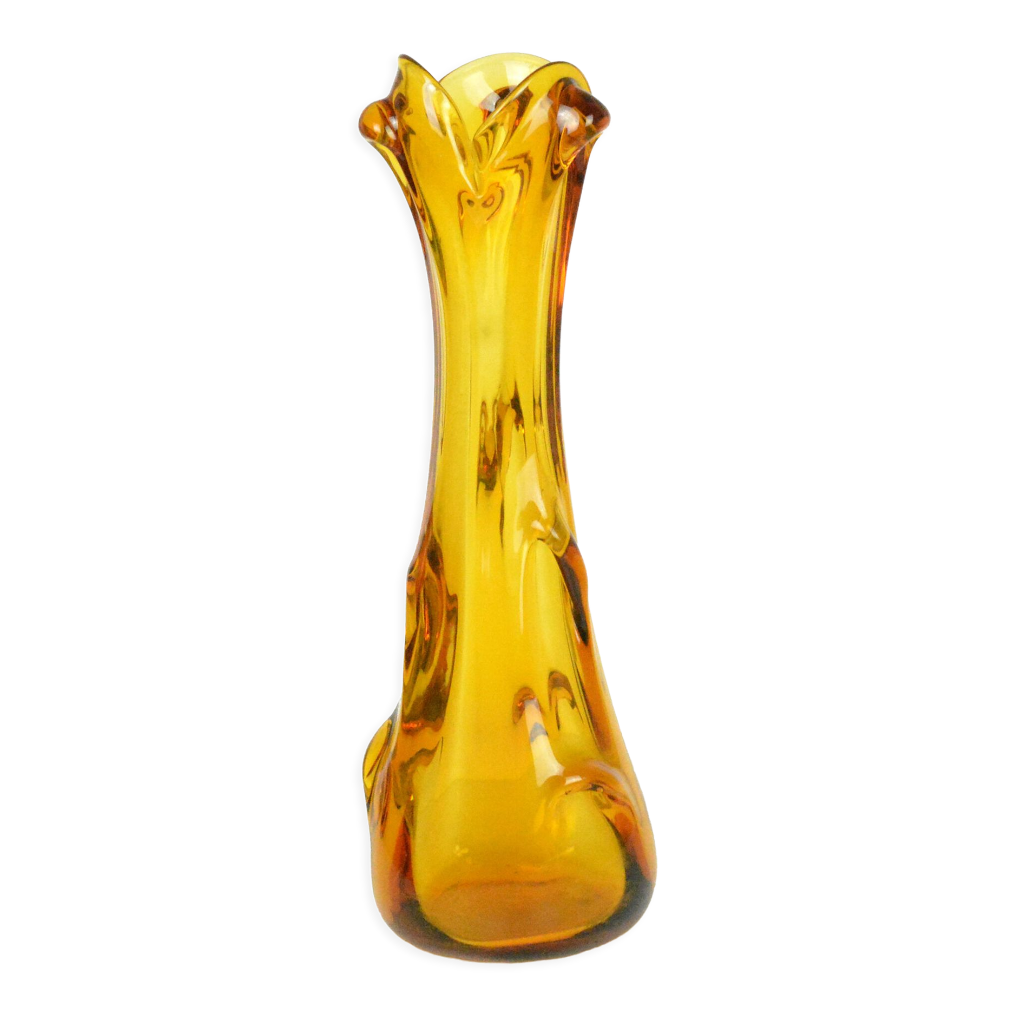 1960s modern hand-formed vase, so-called rwaniec Huta Szkła Hortensja, Poland