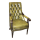 Olive green tufted leather library armchair, 1970s