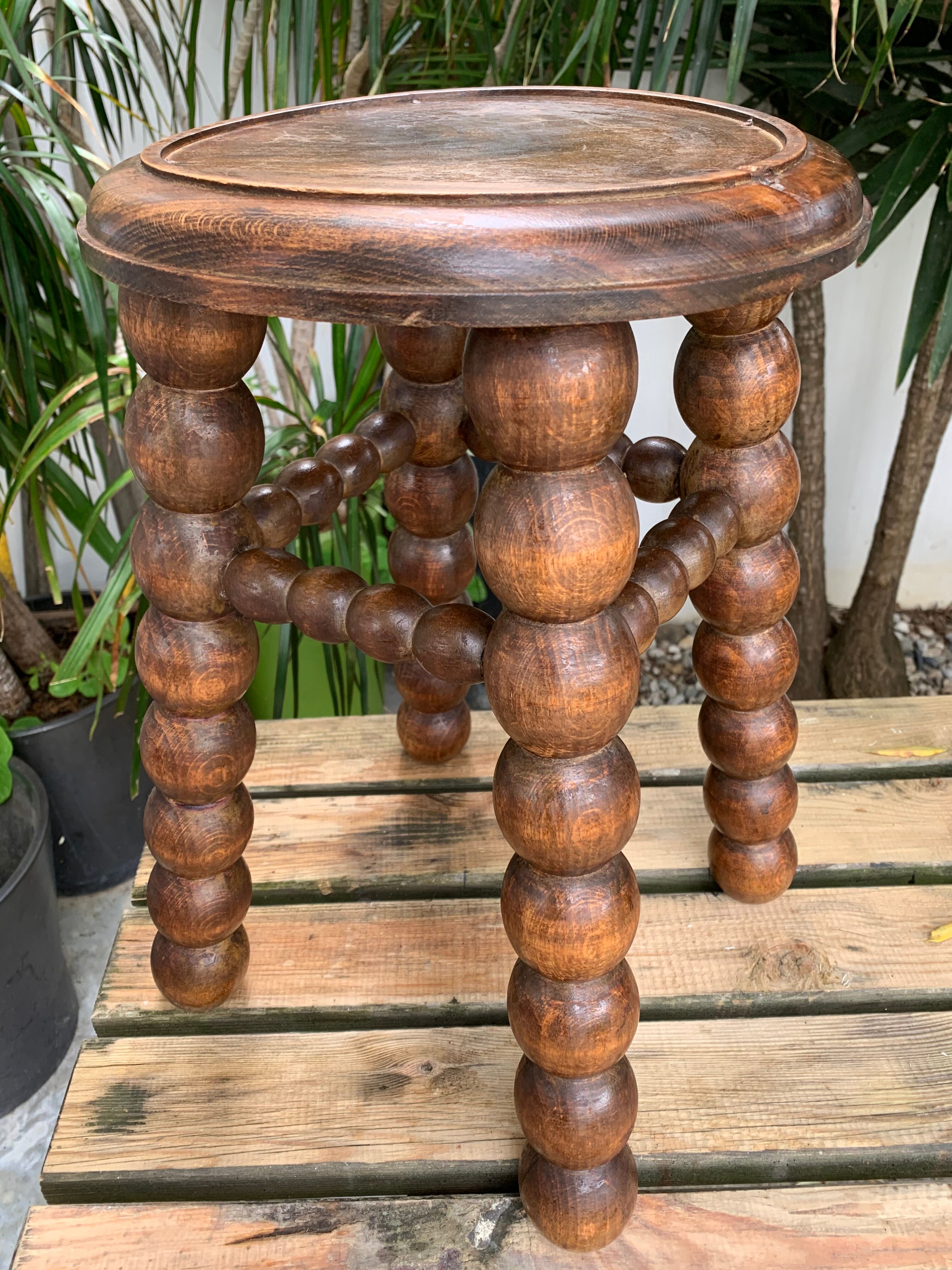 French turned wood stool 1950