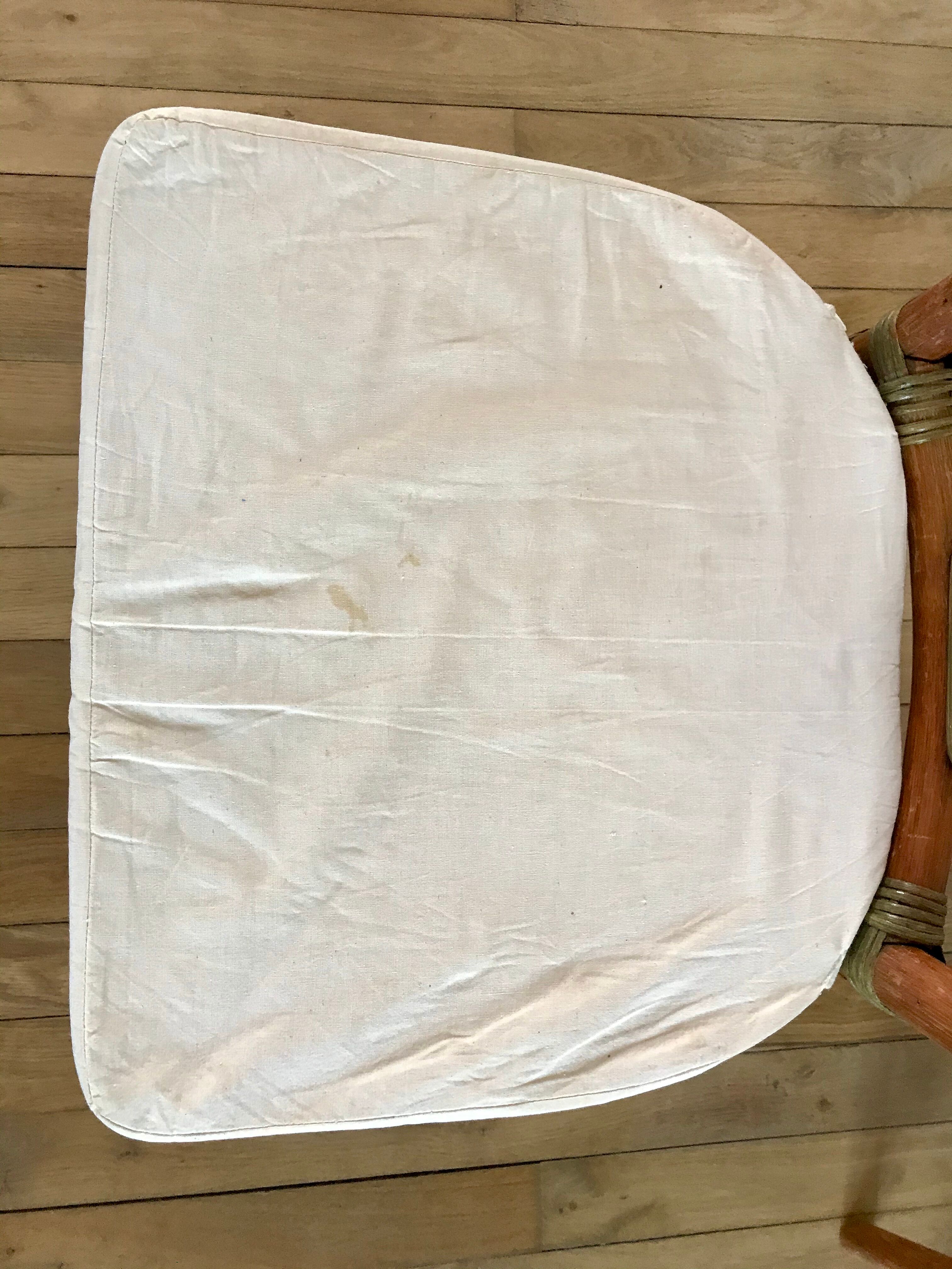 Set of 3 rattan / bamboo chairs with cushions years 1960-1970