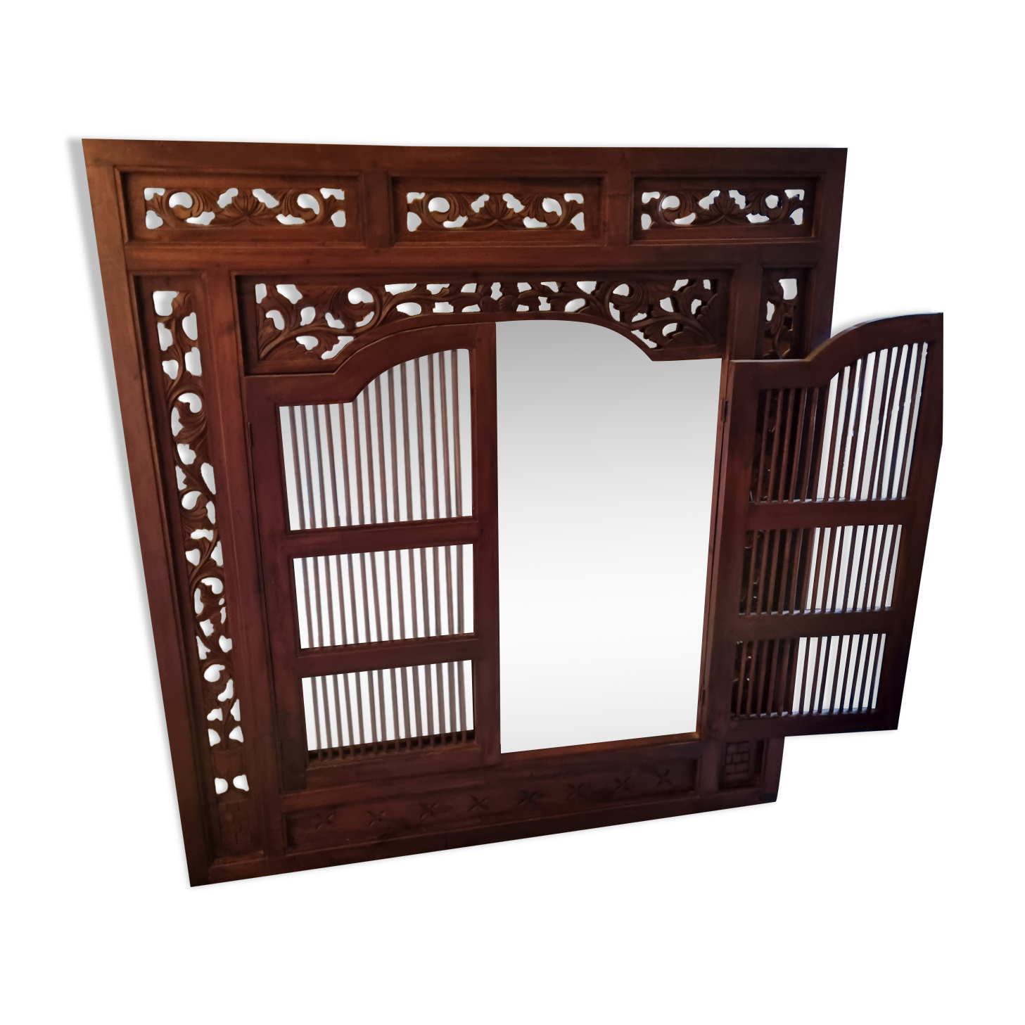 Balinese mirror Indonesia wood, shutters 120x130cm