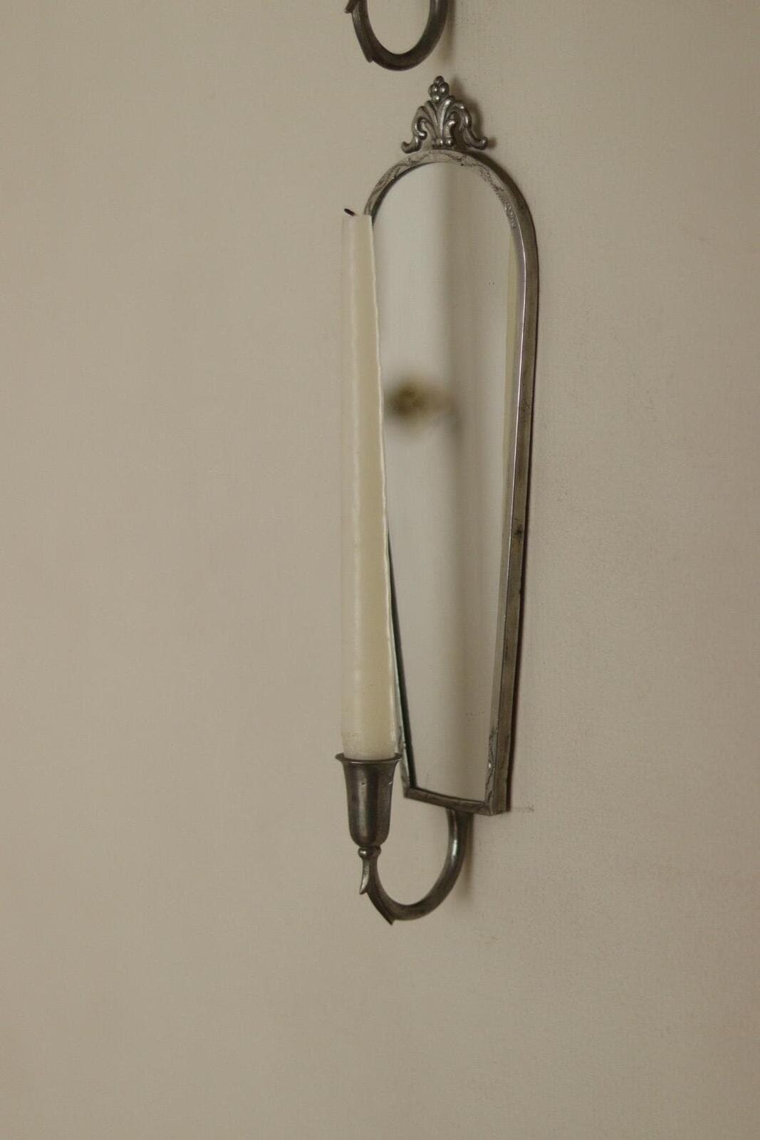 Pair Of Mid Century Swedish Pewter Sconces With Mirror By Svenskt Tenn