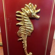 Pair of table lamps in Bordeaux lacquered wood and brass seahorse