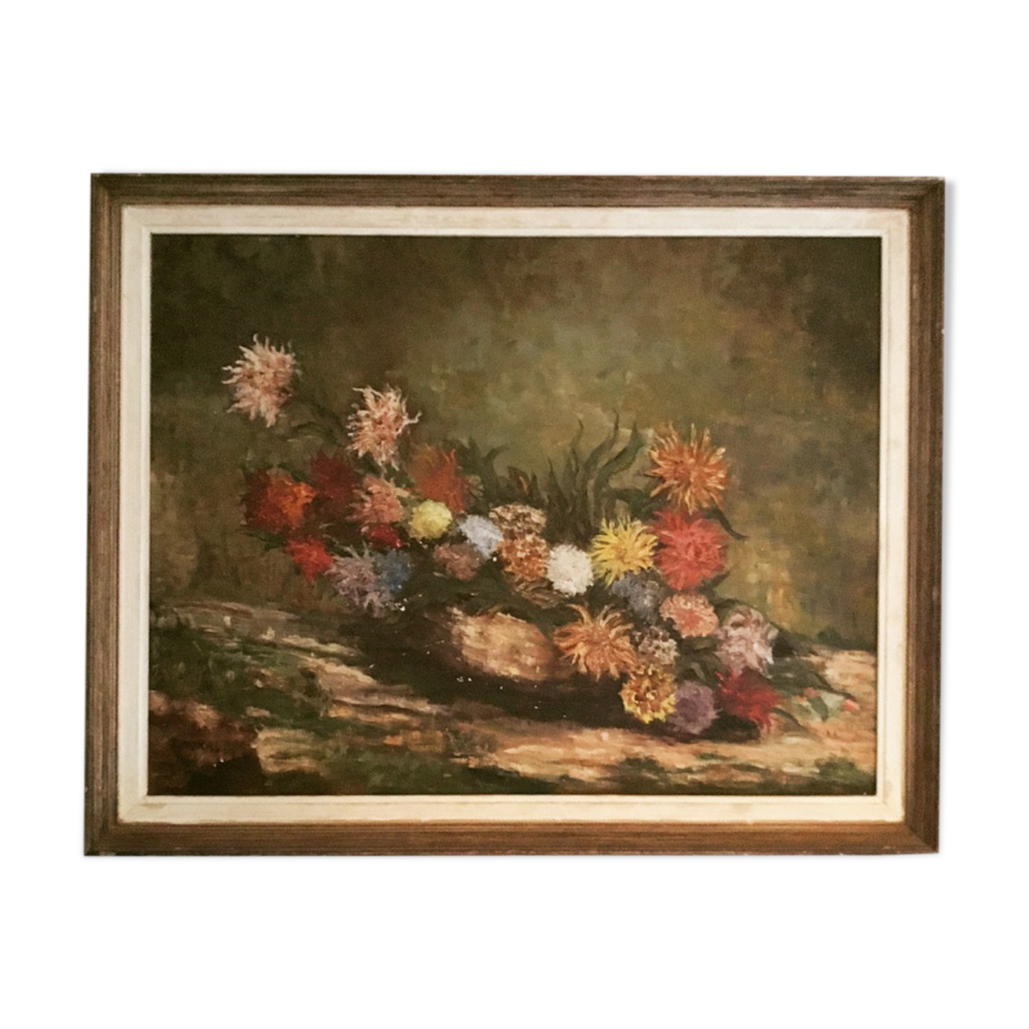 Bouquet of flowers, oil on canvas signed moras 1966