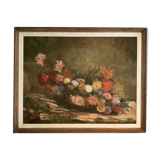 Bouquet of flowers, oil on canvas signed moras 1966