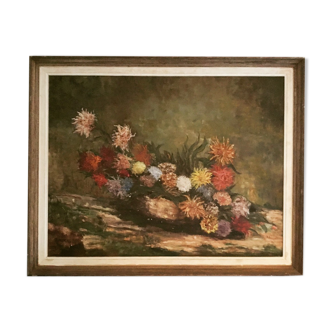 Bouquet de fleurs, huile sur toile signée moras 1966