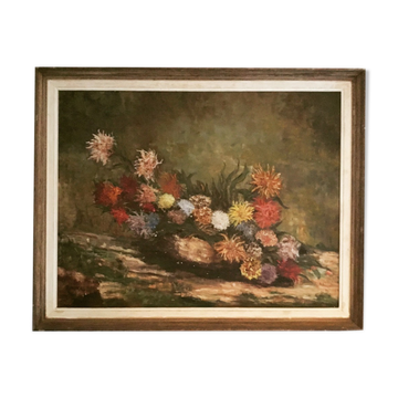 Bouquet de fleurs, huile sur toile signée moras 1966