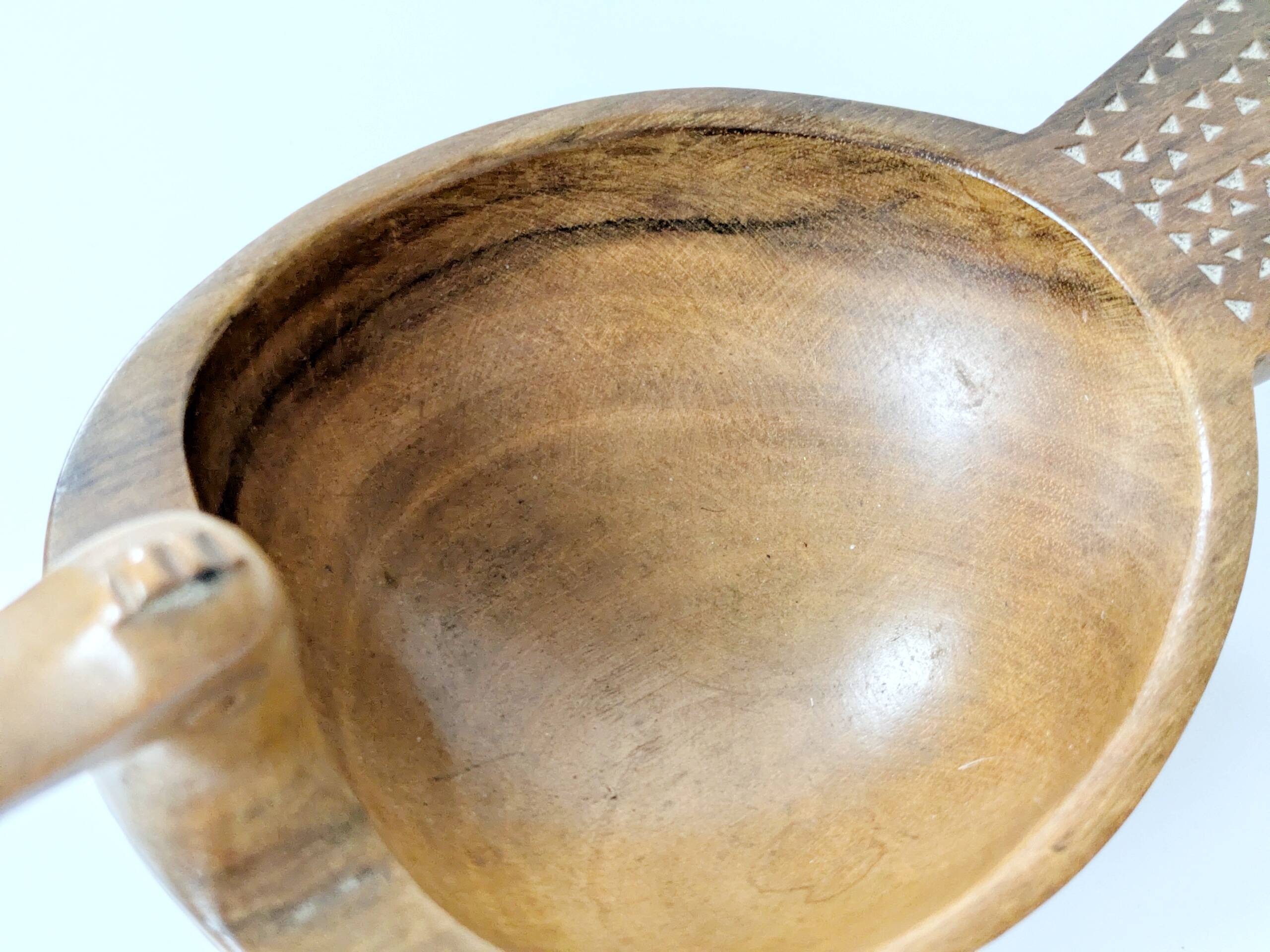Hand-carved olive wood bowl, vintage Yugoslavian craftsmanship