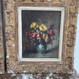 Pair, oil painting, 19th century, still life with bouquet of flowers, wooden frames, signed