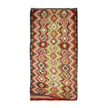 Turkish Kilim Yuruk Vintage 162x314 cm Geometric Red Green Yellow