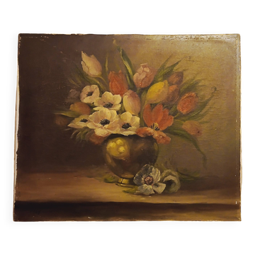 Flower bouquet tableau signed frey
