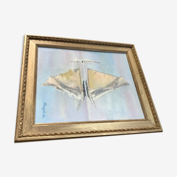 Oil on canvas placed on its framed reflection