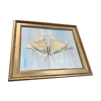 Oil on canvas placed on its framed reflection