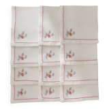 Lot de 12 serviettes de table broderie fleur