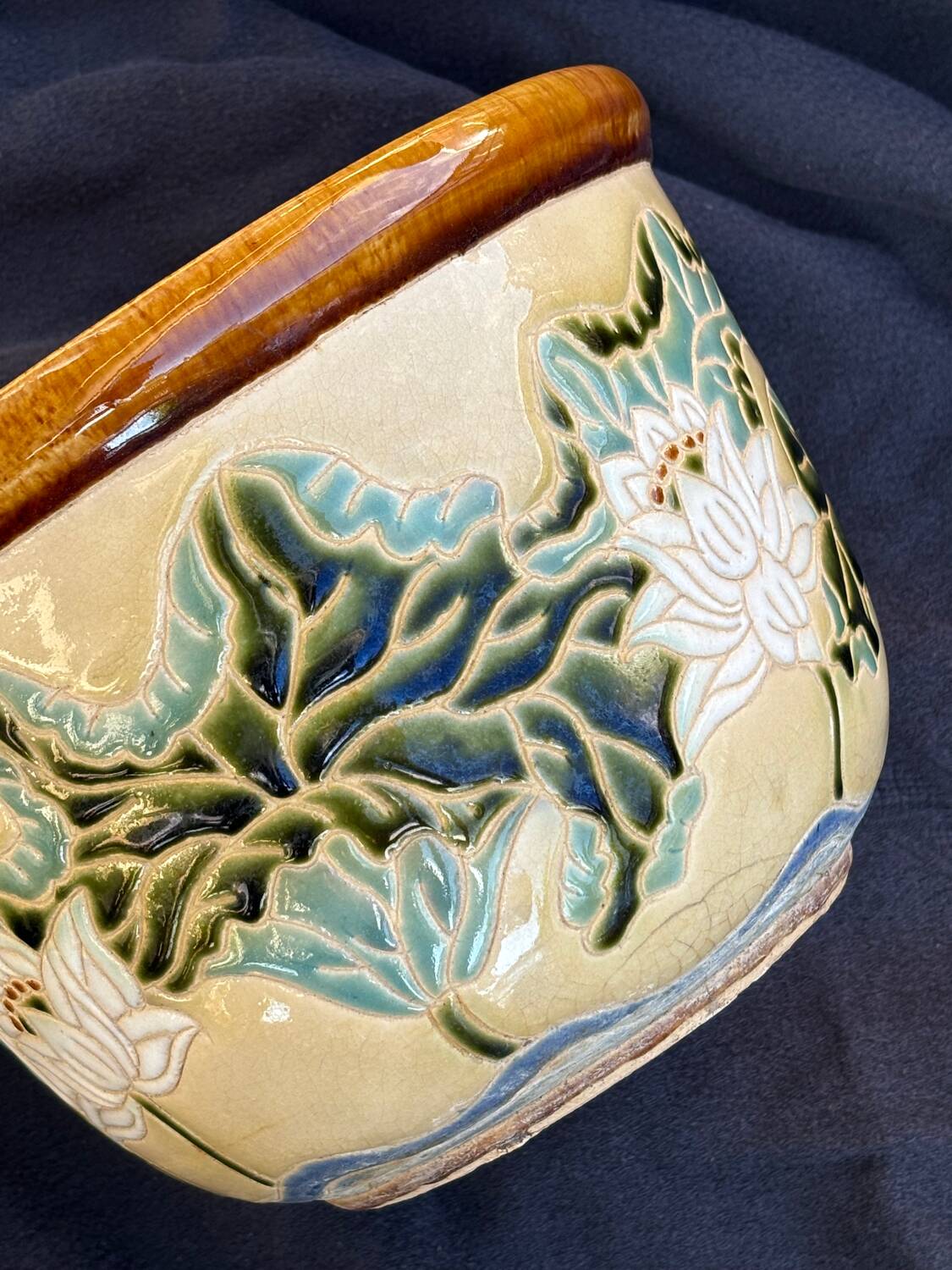 Old glazed ceramic cache pot