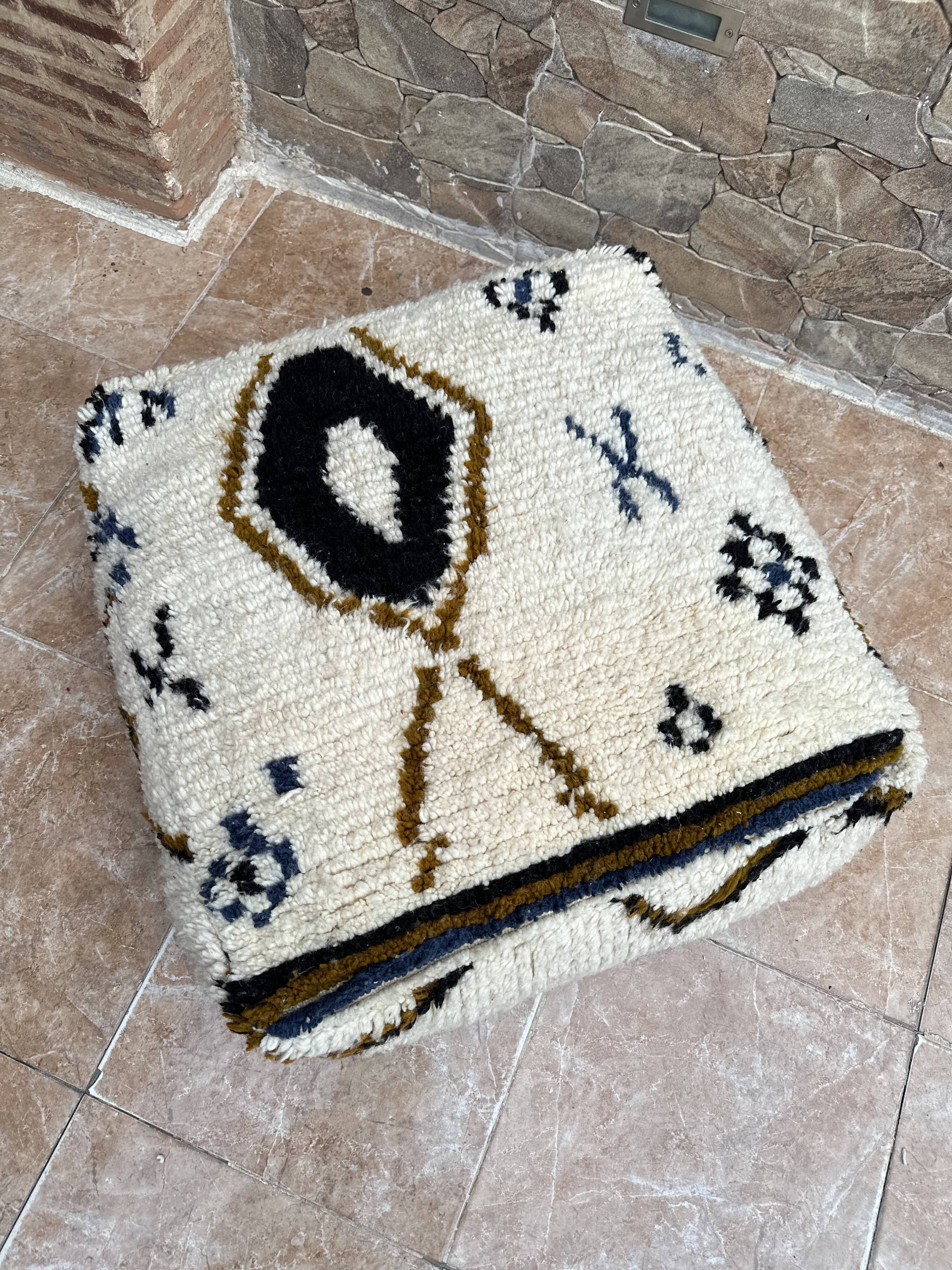 Handmade Berber Kilim pouf, floor cushion.