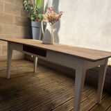 Old farm table with white base and drawer
