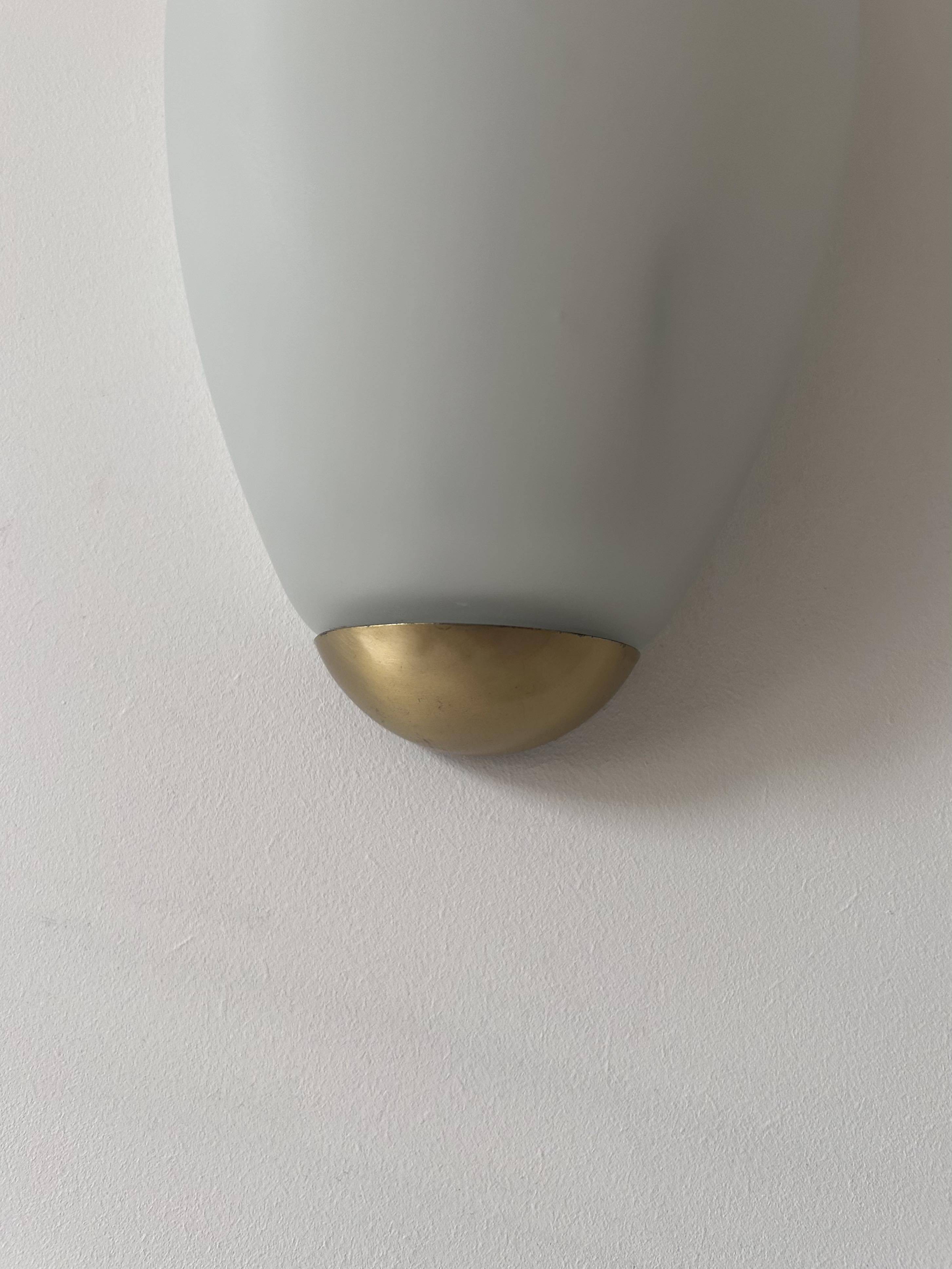 Pair of vintage wall lights, opaline glass and brass, Sweden 1970s
