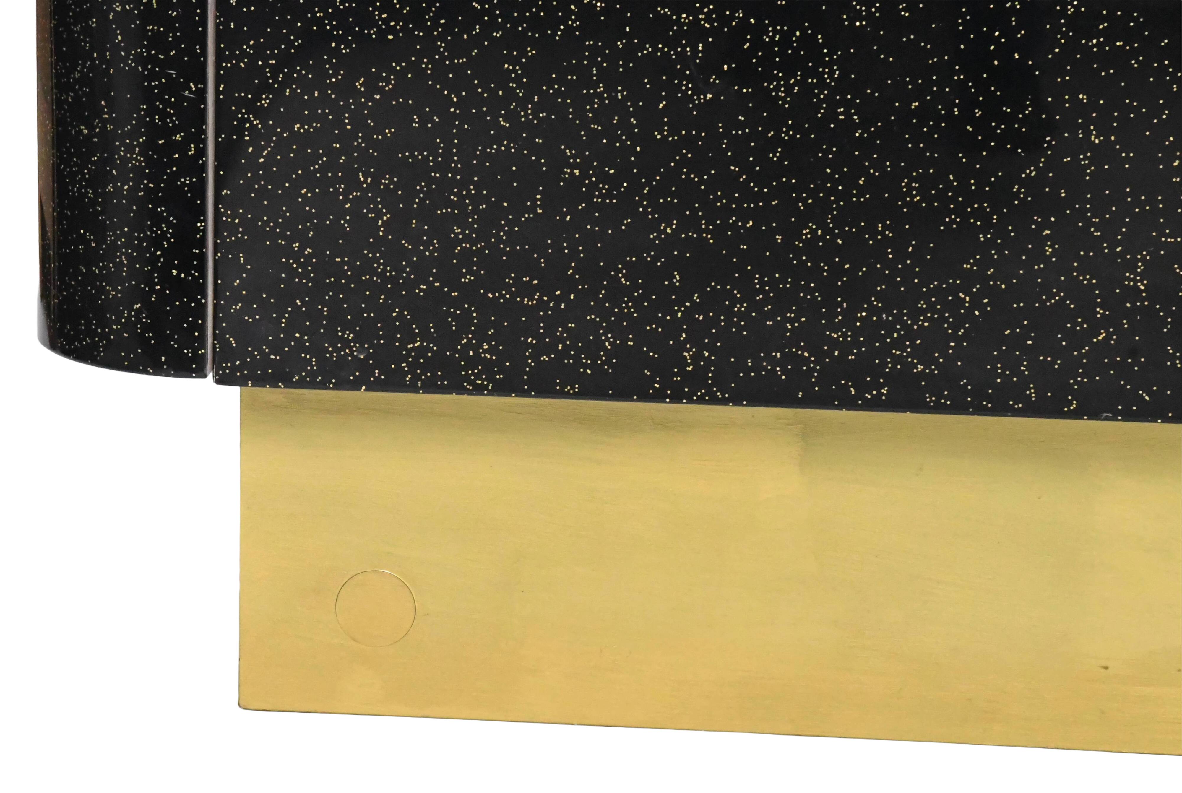 Bar in black lacquer and gilded brass by Jean-Claude Mahey for Maison Romeo.